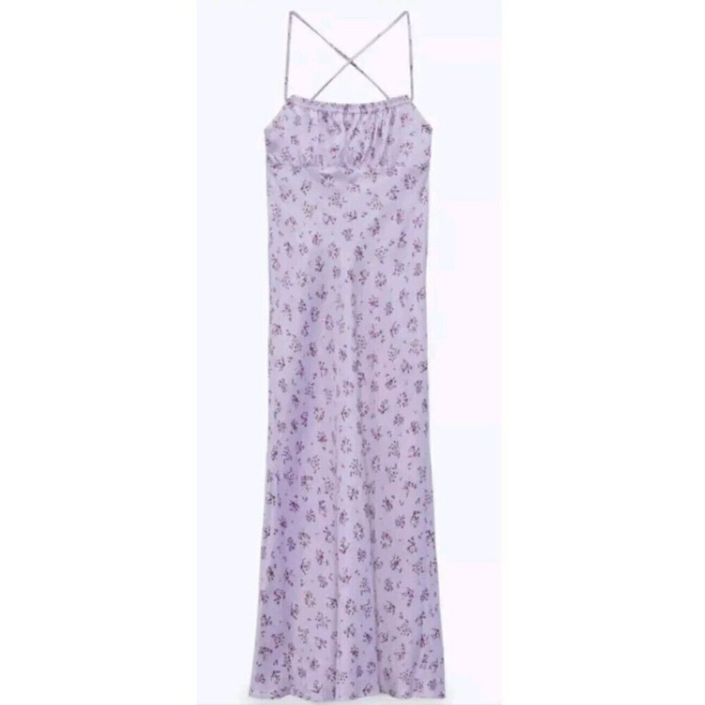 Zara Floral Print Satin Effect Midi Dress sz XXL 7385/316 New 22"